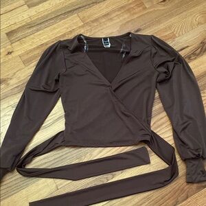 Windsor Brown Wrap Blouse with Long Sleeves